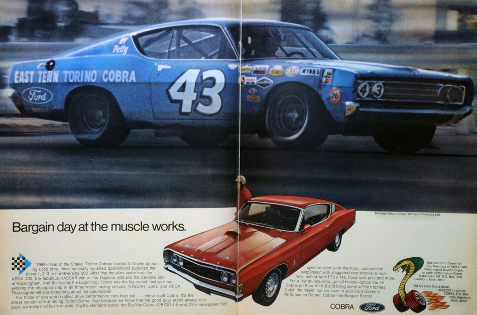 Richard Petty 69 Year Of The Snake Torino Cobra Ad And Offers