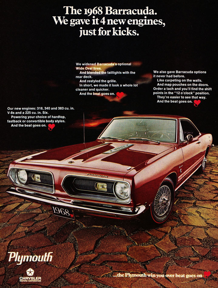 68 Plymouth Barracuda Just For Kicks Ad
