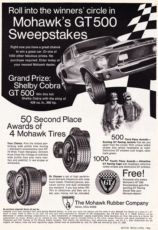 68 Shelby Cobra GT 500 Sweepsteaks Ad